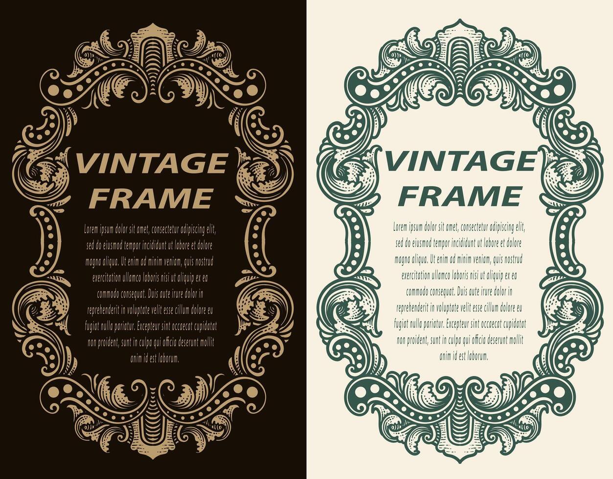 vintage Baroque scroll design frame engraving acanthus floral border pattern element retro style filigree vector