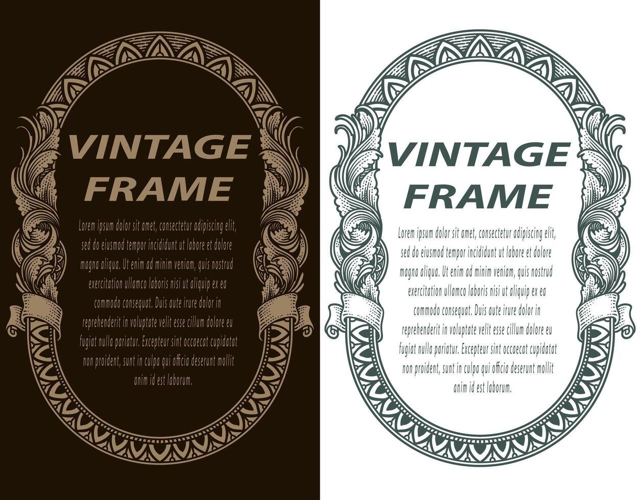 vintage Baroque scroll design frame engraving acanthus floral border pattern element retro style vector