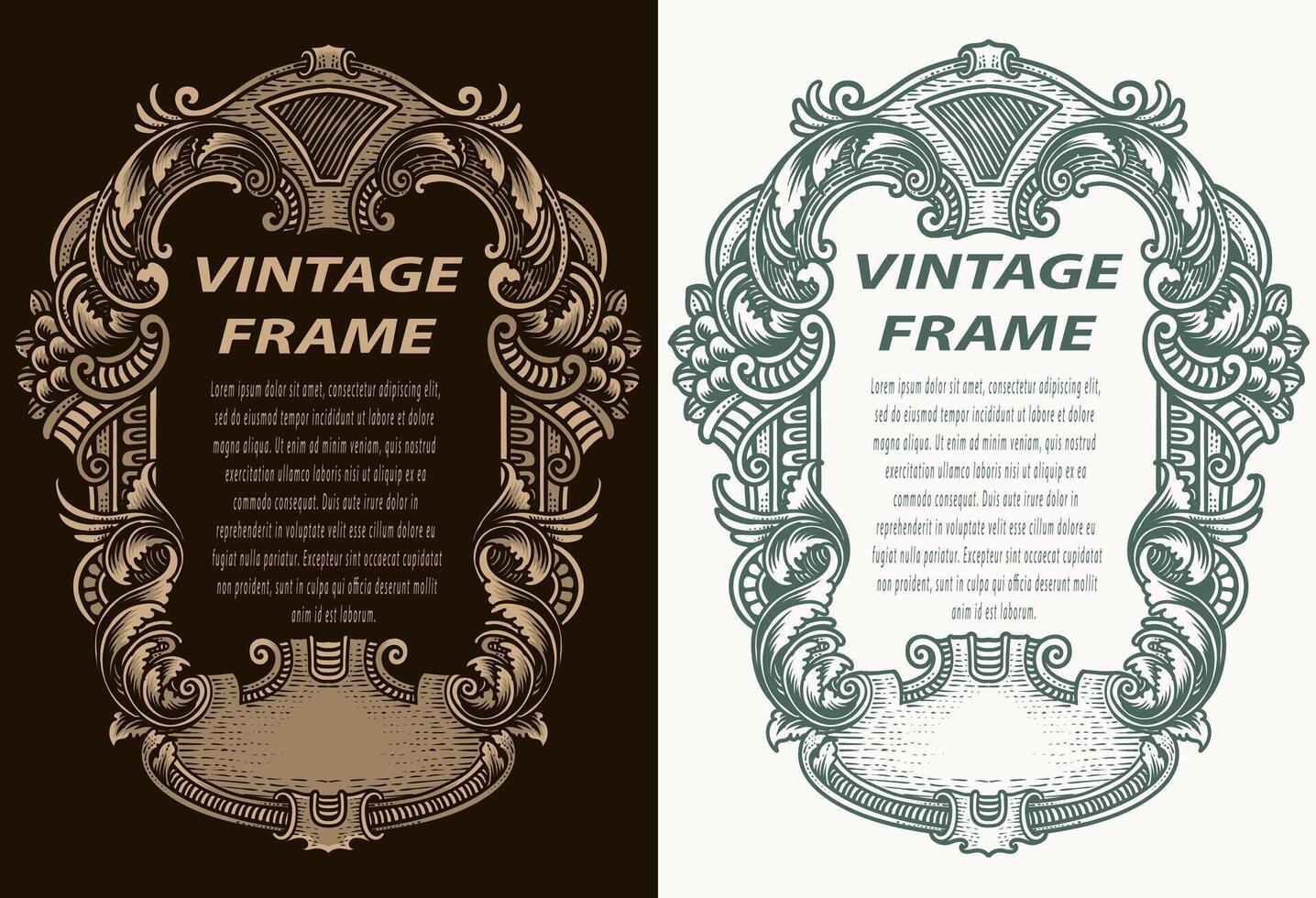 Vintage Baroque scroll design frame engraving floral border pattern element retro style - EPS 10 vector