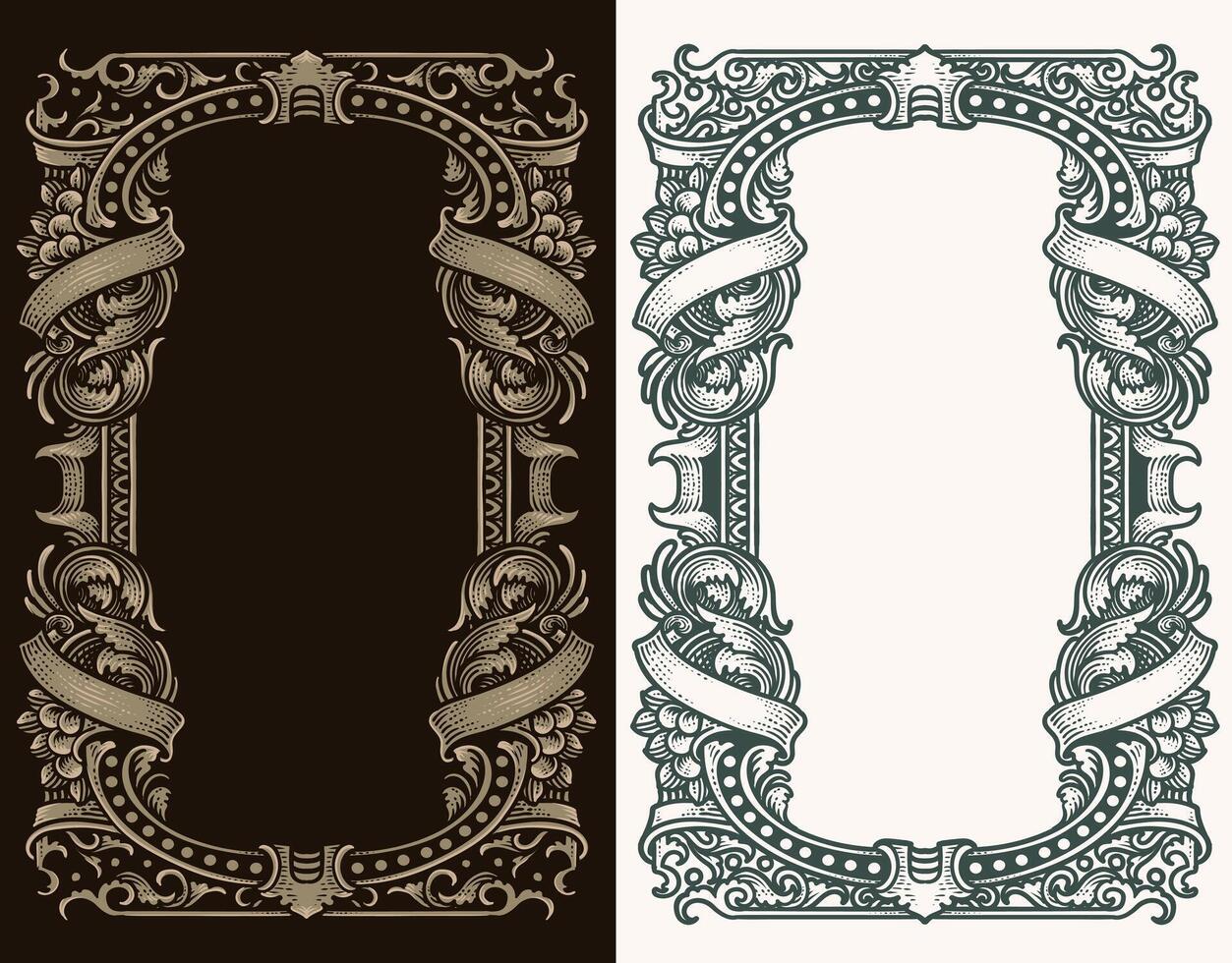 Vintage Baroque floral frame border Victorian flower ornament scroll engraved heraldic shield retro pattern vector