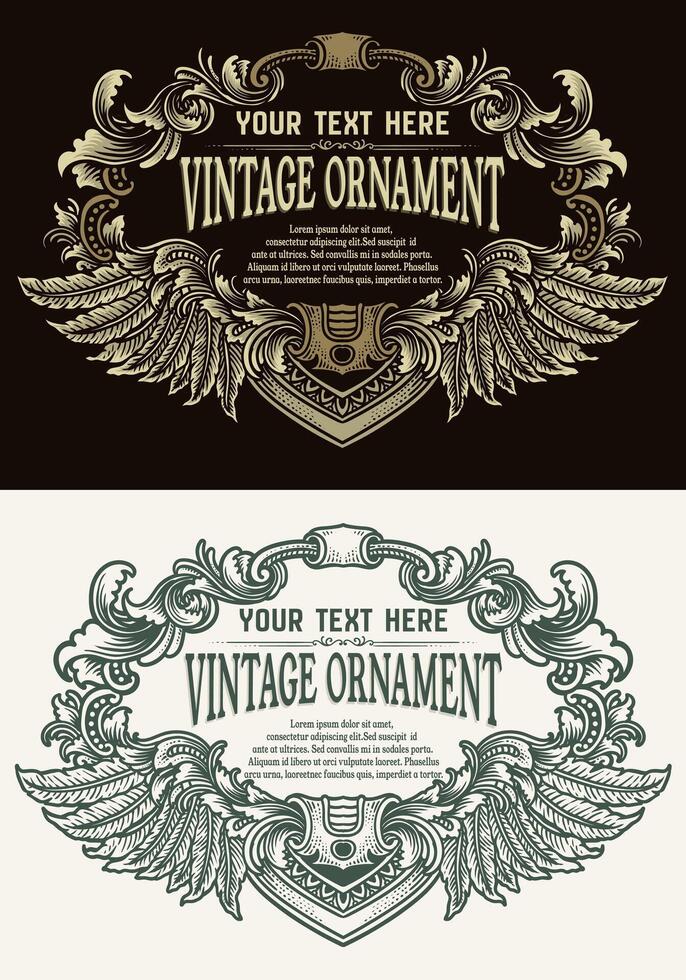 Vintage border frame engraving with antique ornament pattern - illustration vector