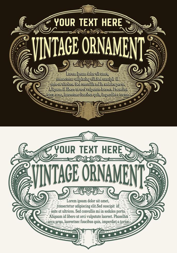 Vintage border frame engraving with antique ornament pattern vector