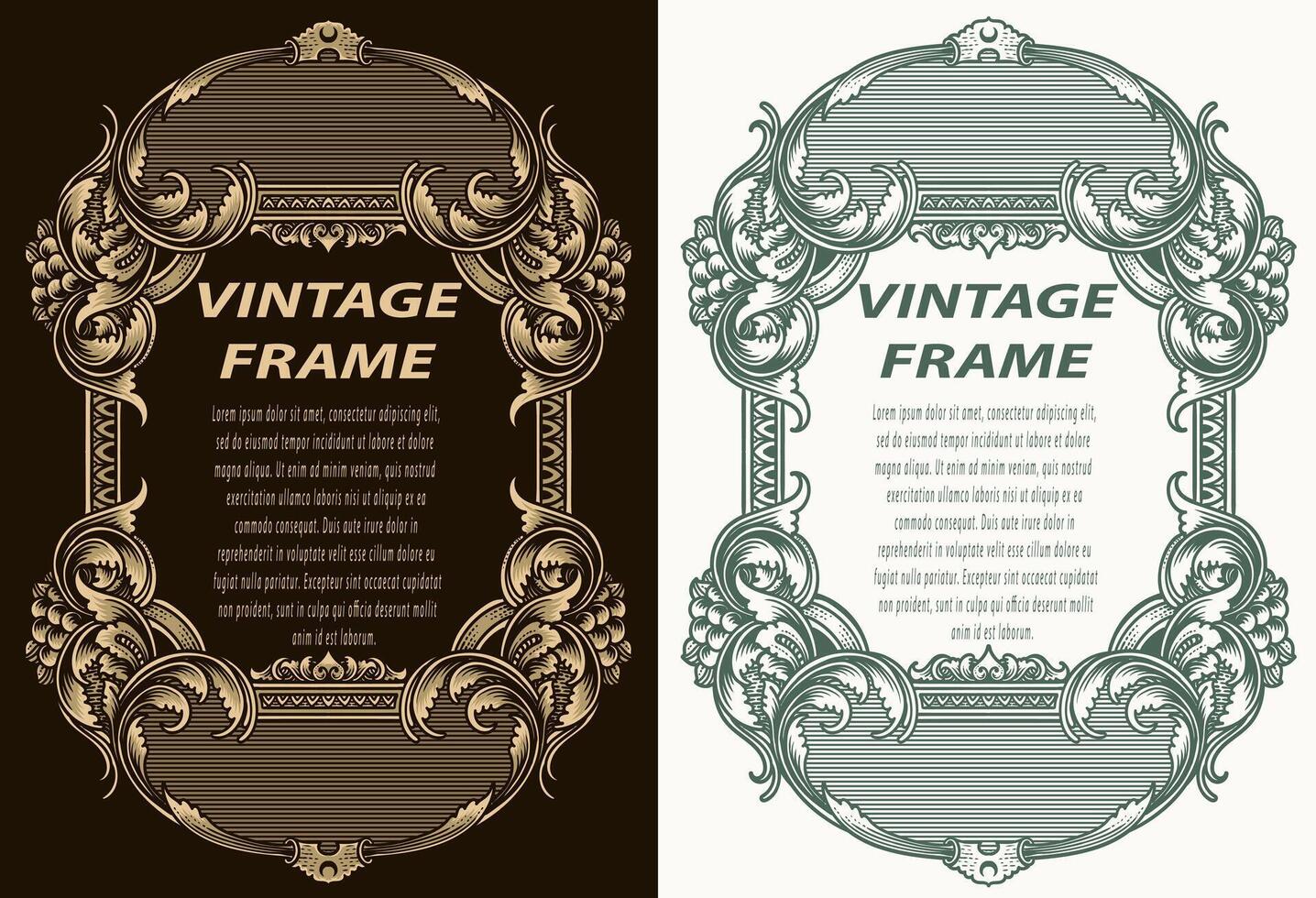 Vintage Baroque floral frame border Victorian engraving ornament scroll engraved heraldic shield retro pattern - eps 10 vector