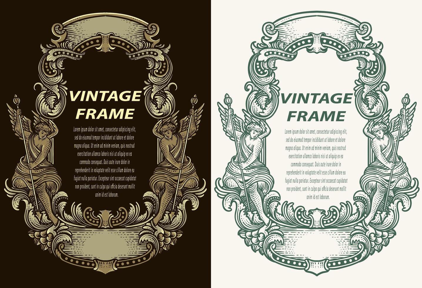 Engraving frame with antique ornament pattern - Eps 10 vector