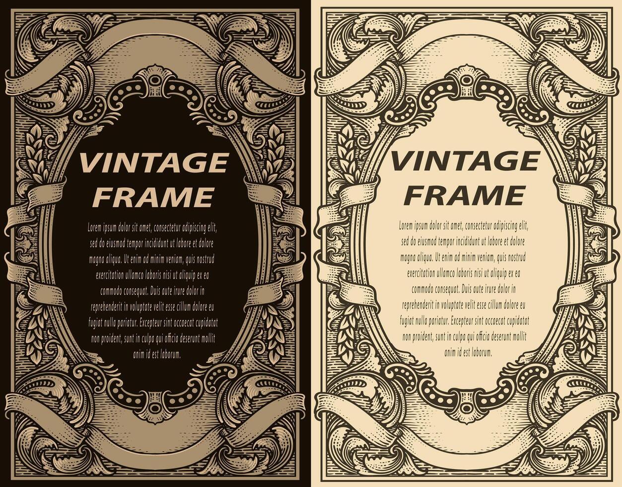 Hand drawing vintage frame baroque engraving style - vector