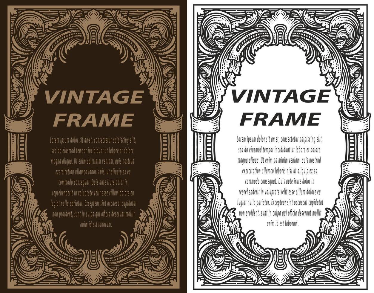 Vintage Baroque floral frame border Victorian flower ornament scroll engraved heraldic shield retro pattern - design vector