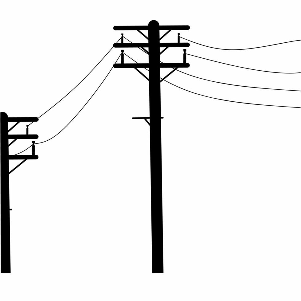 silhouette of high voltage power line. Pole with cables on white background. Great for warning against electric shock logo vector