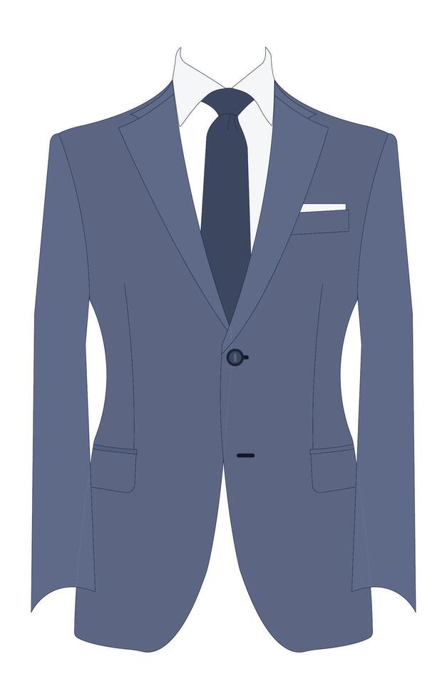 Dark men's suit with blue tie and white shirt isolated on white background. Business suit. Business suit. Men's suit. Men's suit. vector