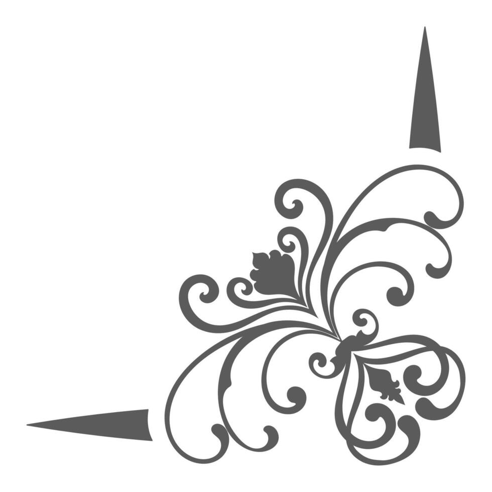 Thin line vintage corner. Medieval period of the Victorian dynasty. Fancy black monogram frame design element abstract icon collection Flower simple symbol vector