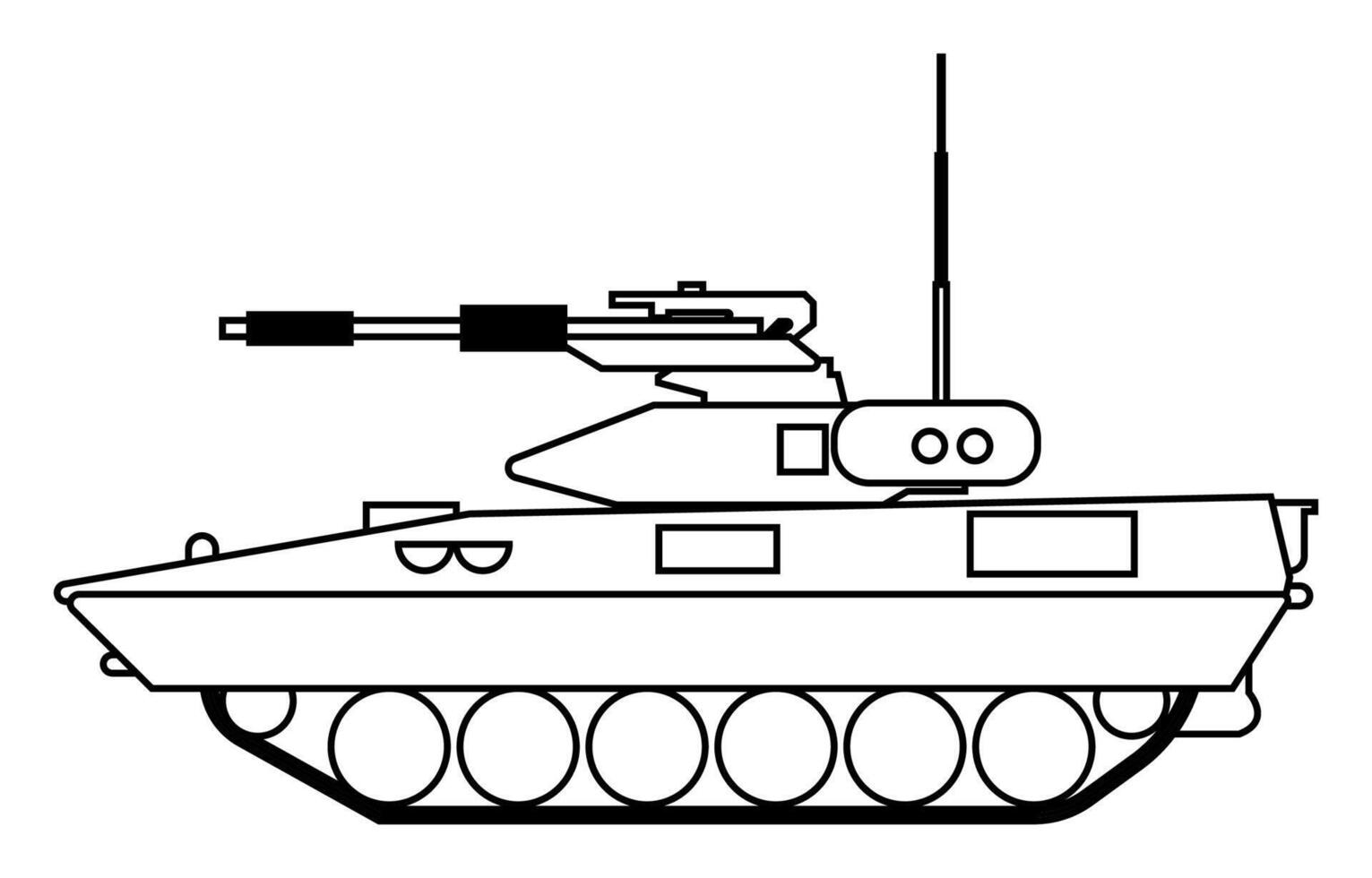 Tank line drawings for coloring Military transport combat island craft on white background vector