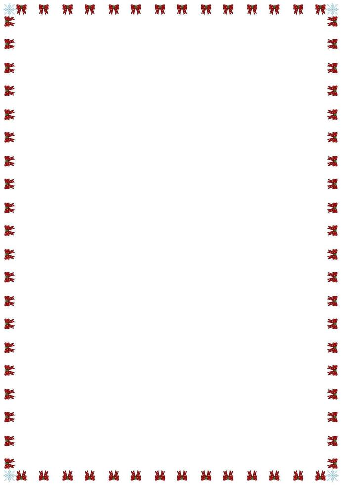 Christmas worksheet frame, red bow decorated with snowflake corners on a white background. vector