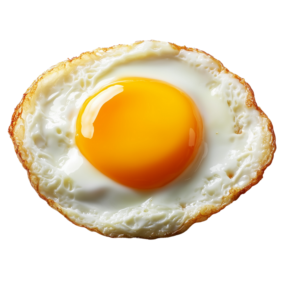 perfectly cooked fried egg with bright yellow yolk and crispy edges, showcasing its deliciousness and appeal. Perfect for breakfast or culinary presentations png