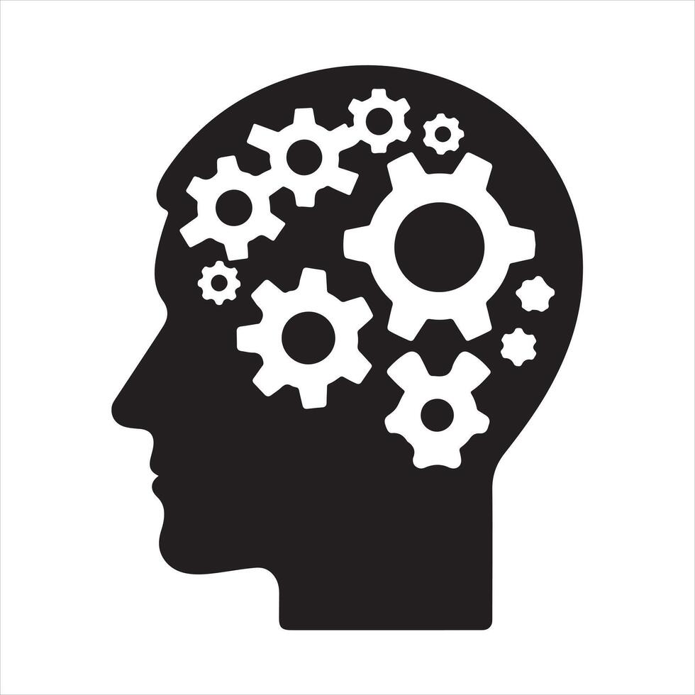Gear in head icon silhouette on white background vector