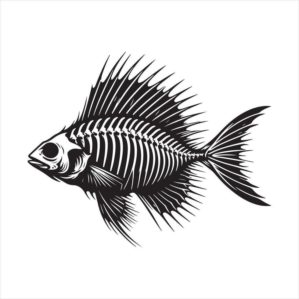 fish skeleton silhouette on white background vector