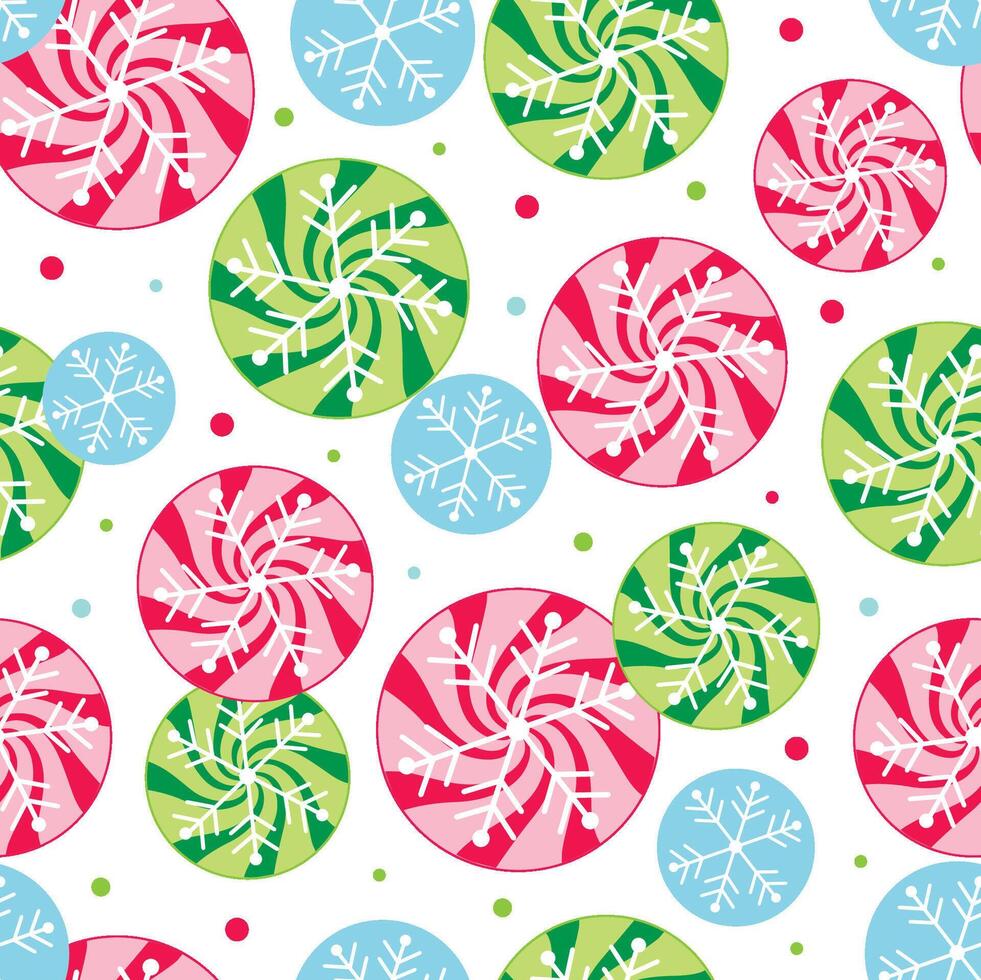 Seamless Christmas Candy Peppermint And Snowflakes Pattern vector