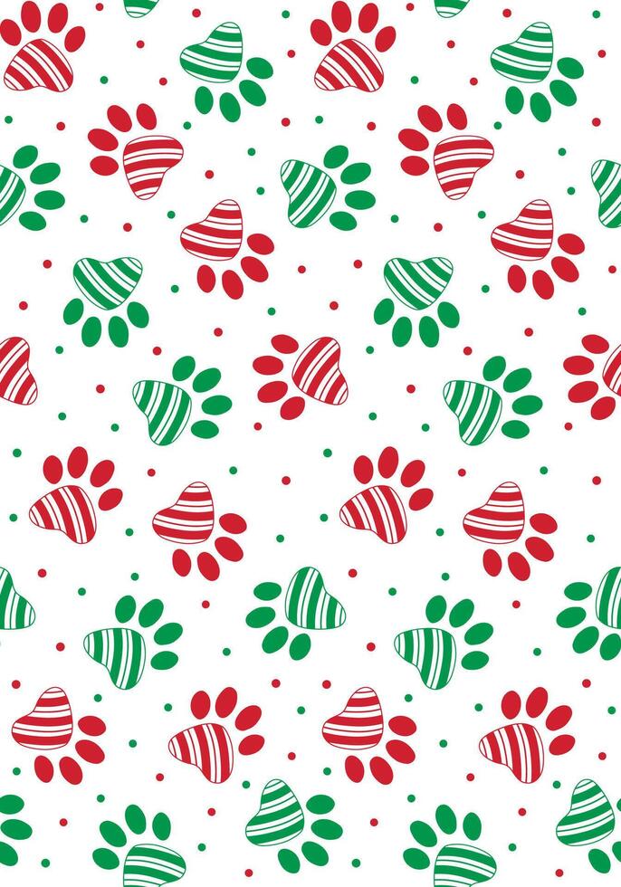 Seamless Paw Print Christmas Pattern vector
