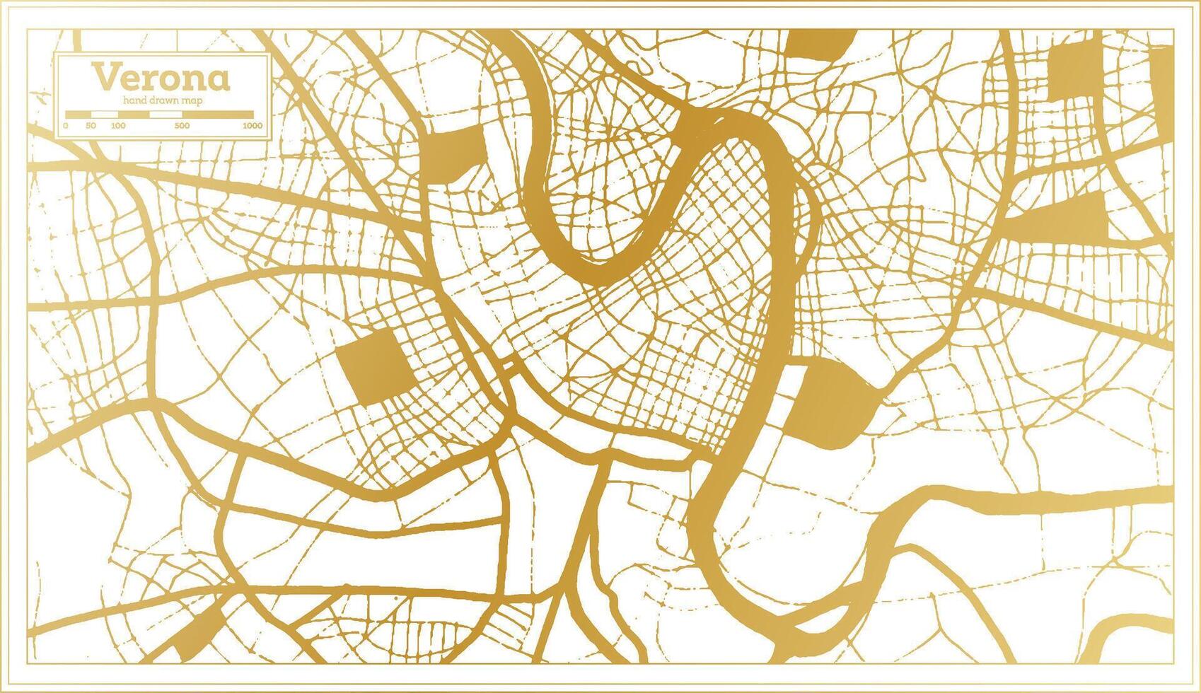 Verona Italy City Map in golden Colors in Retro Style. Outline Map. vector