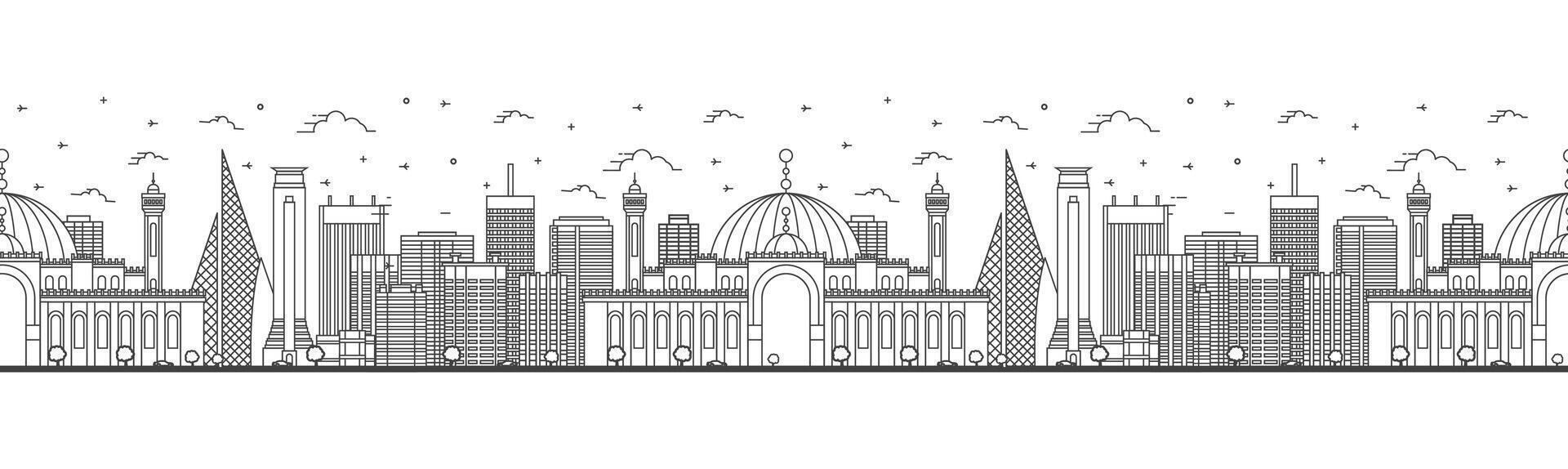Seamless pattern with outline Manama Bahrain City Skyline with Modern Buildings Isolated on White. Manama Cityscape with Landmarks. vector