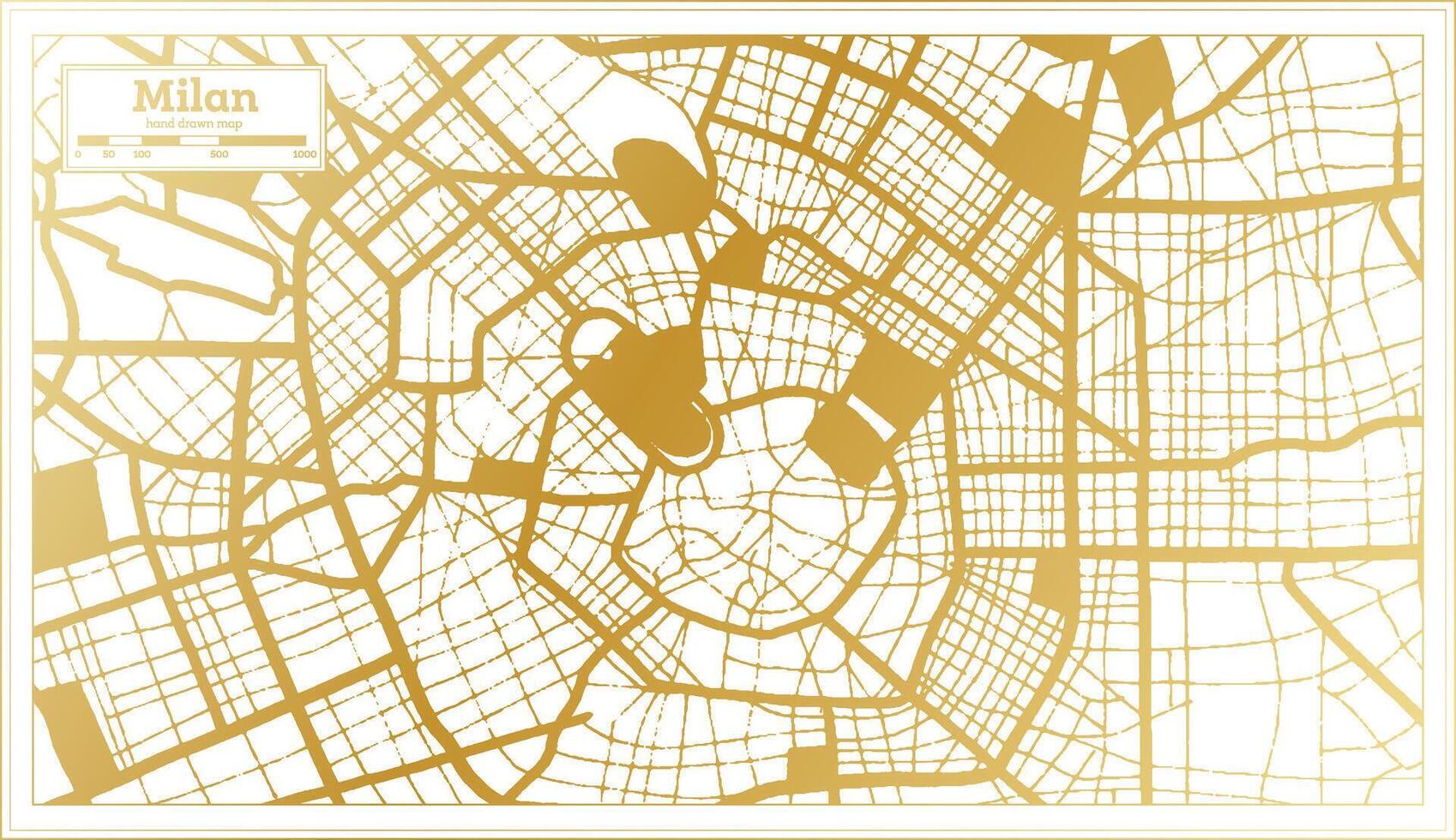 Milan Italy City Map in golden Colors in Retro Style. Outline Map. vector