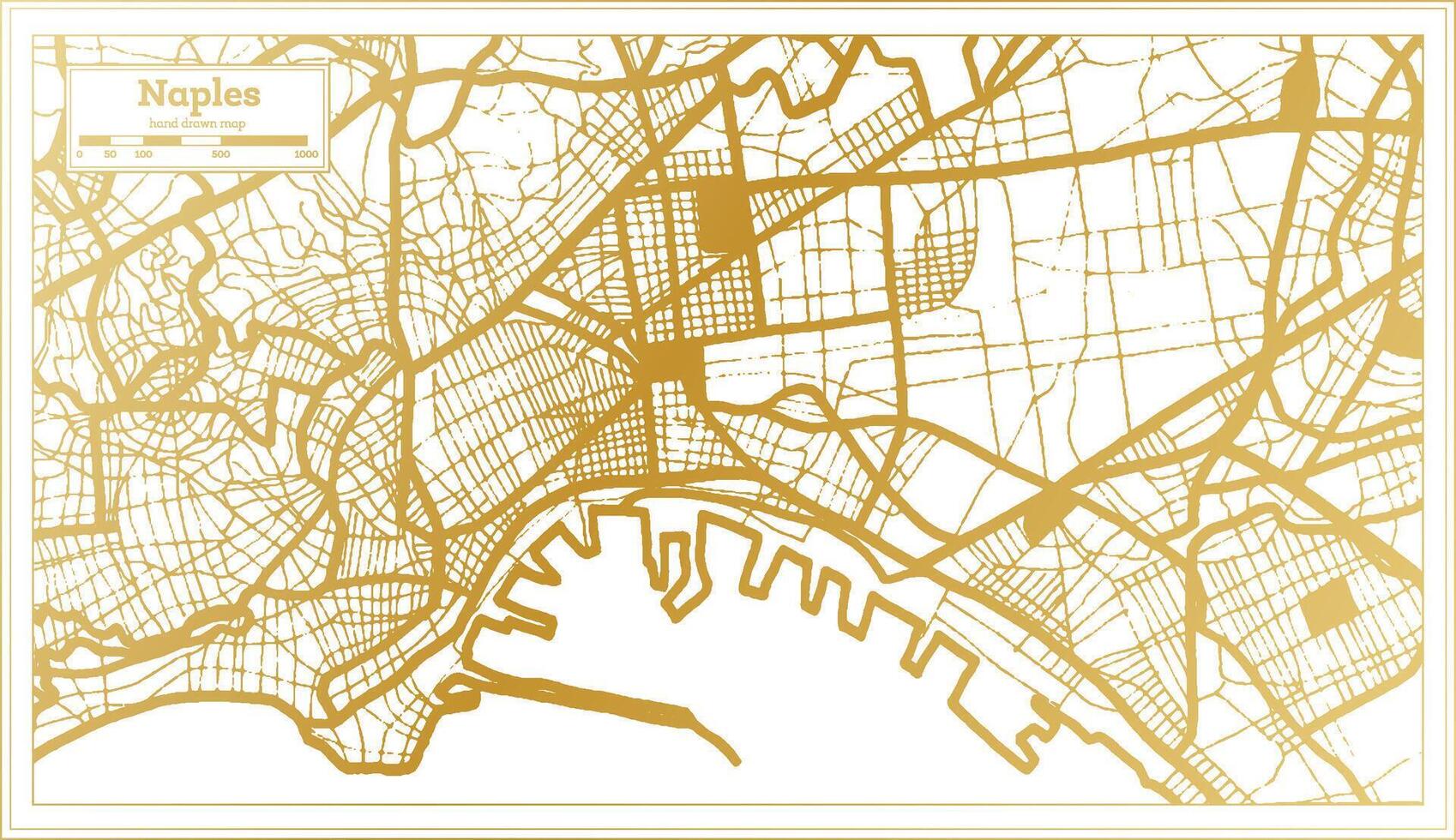 Naples Italy City Map in golden Colors in Retro Style. Outline Map. vector