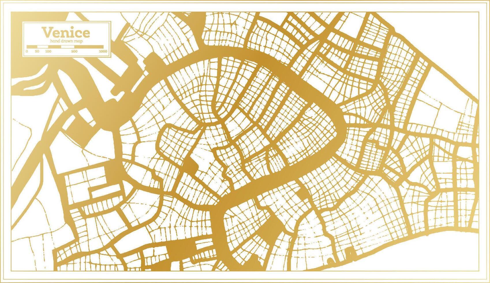 Venice Italy City Map in golden Colors in Retro Style. Outline Map. vector