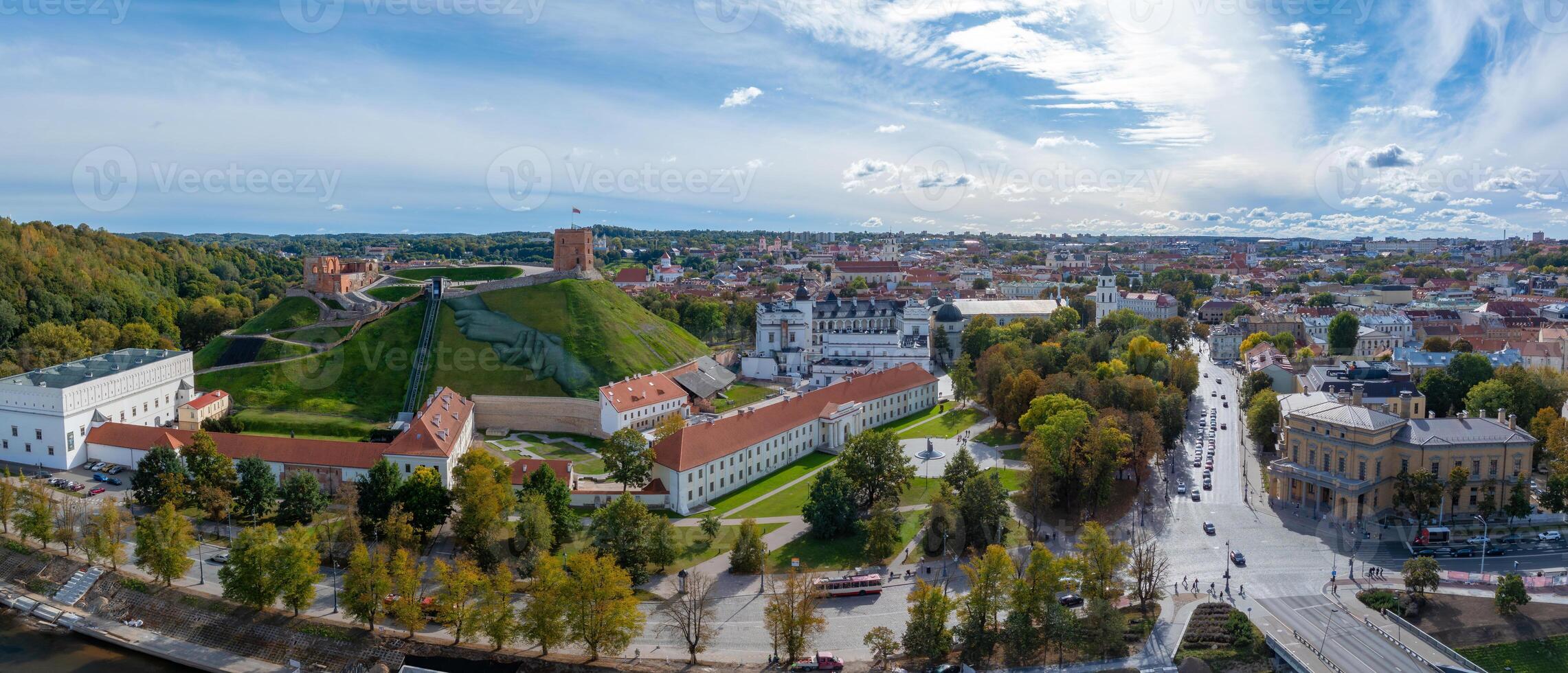 Aerial View of Gediminas' Tower and Neris River in Vilnius, Lithuania photo