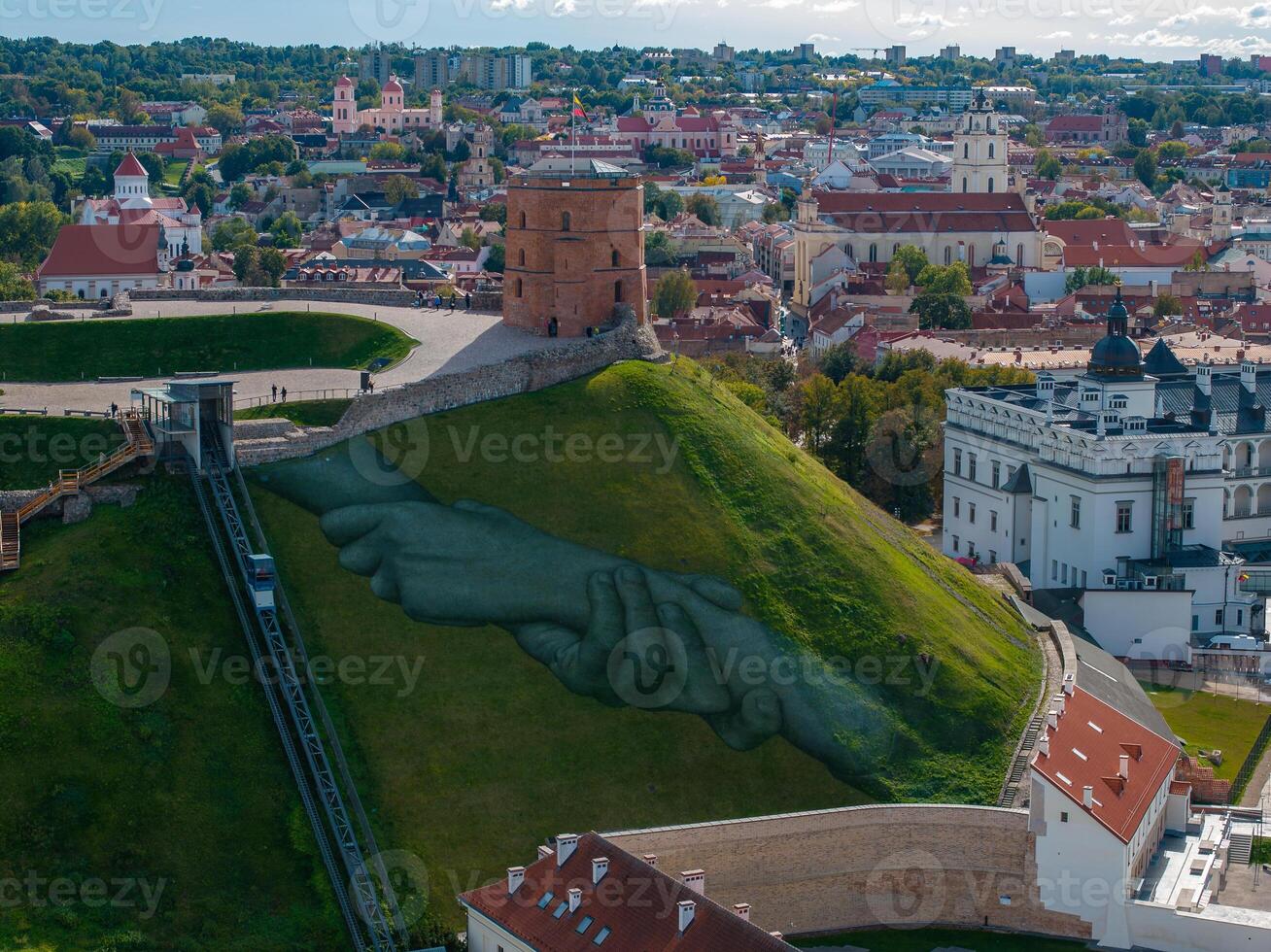 Aerial View of Gediminas' Tower and Cityscape in Vilnius, Lithuania photo