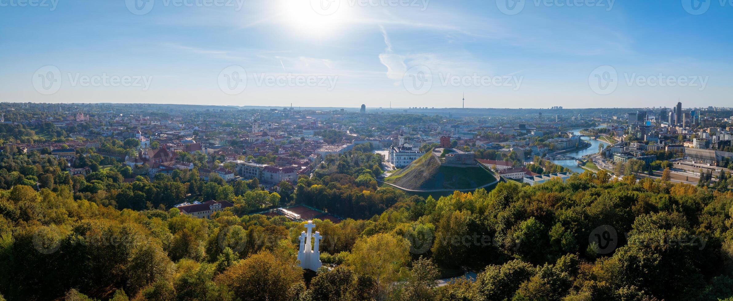 Aerial View of Vilnius with Three Crosses Monument and Gediminas' Tower photo