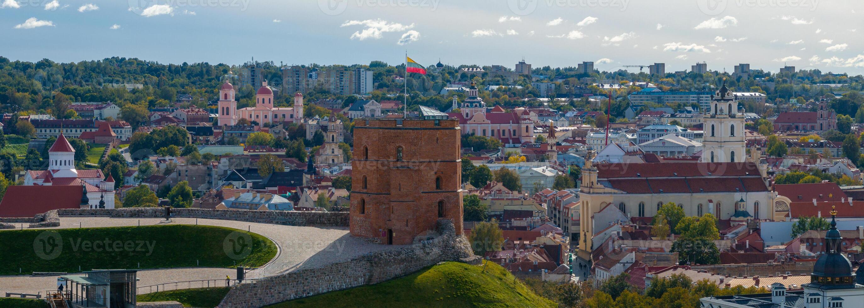 Aerial View of Gediminas' Tower and Vilnius Cityscape, Lithuania photo