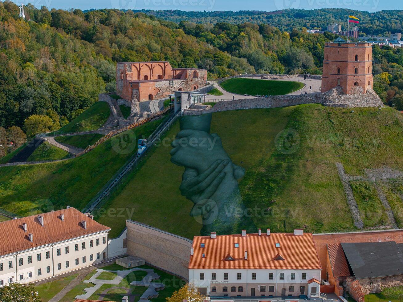 Aerial View of Gediminas' Tower and Mural in Vilnius, Lithuania photo