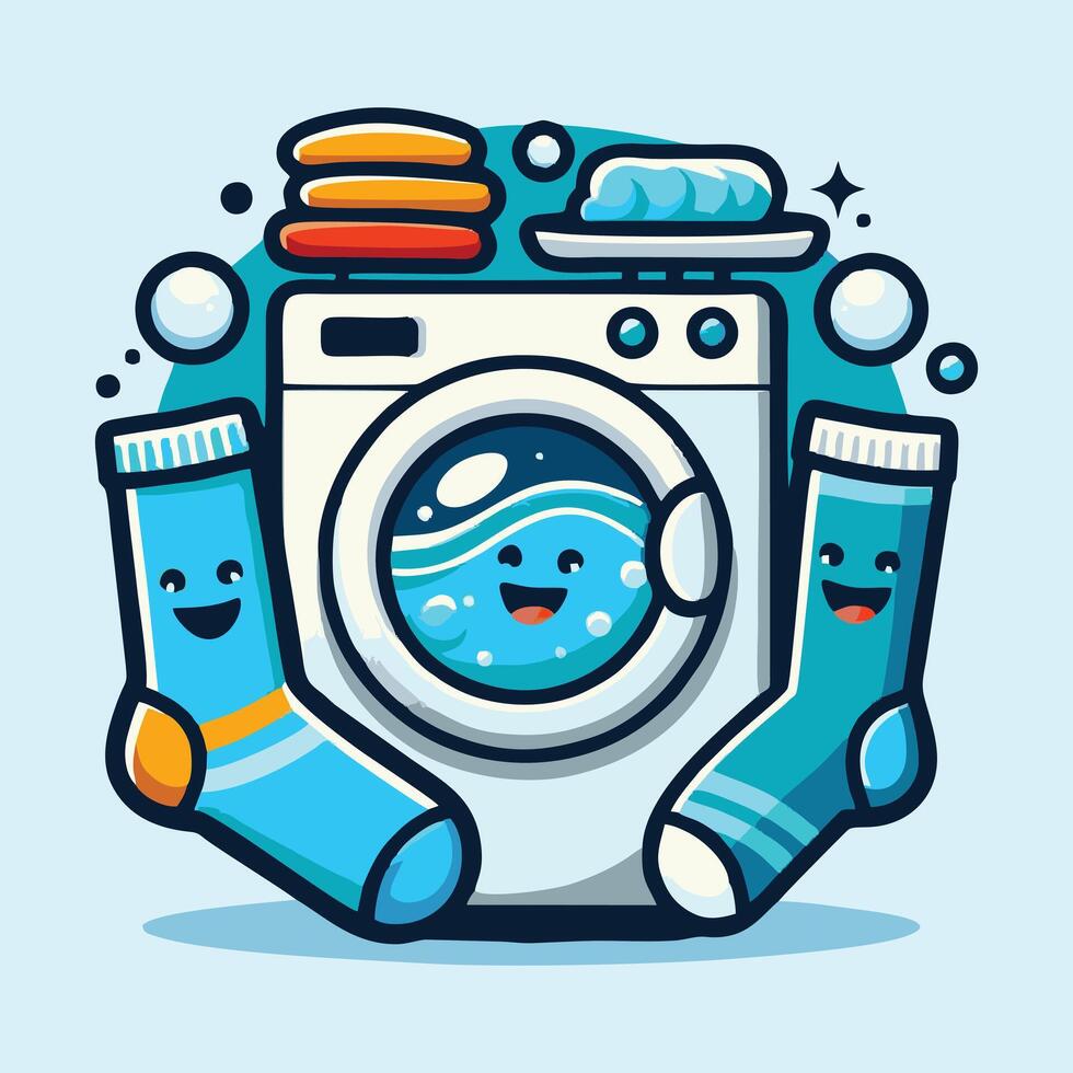 Happy Laundry Logo - Fun and Friendly Washing Machine Character vector