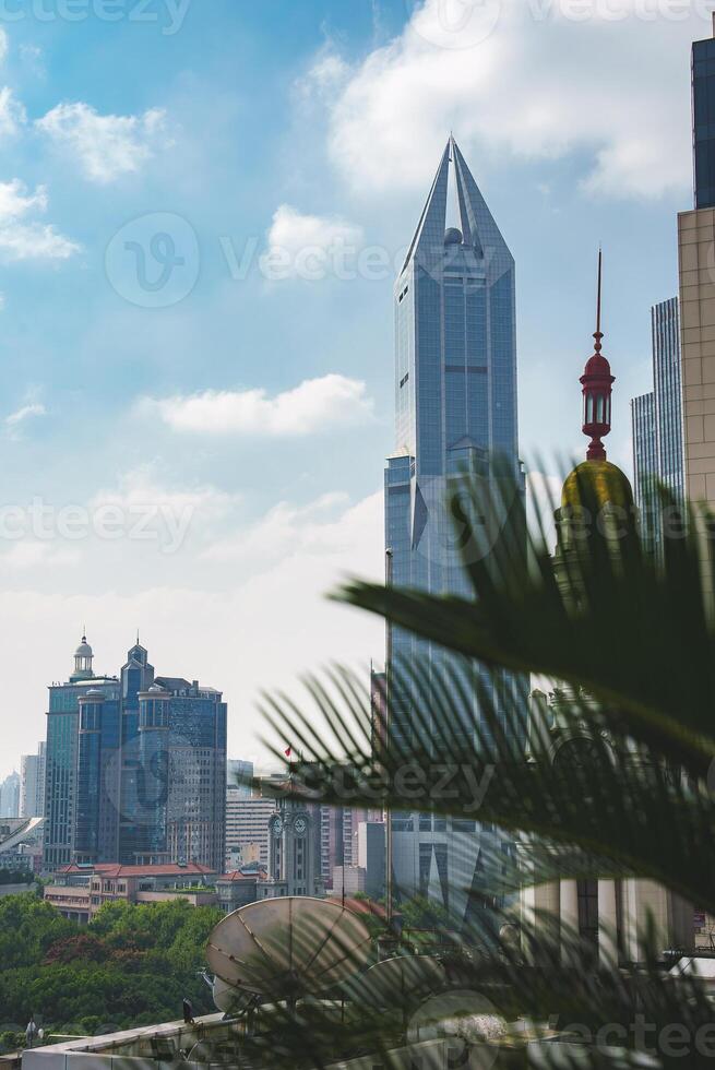 Shanghai Skyline with Jin Mao Tower and Traditional Architecture photo