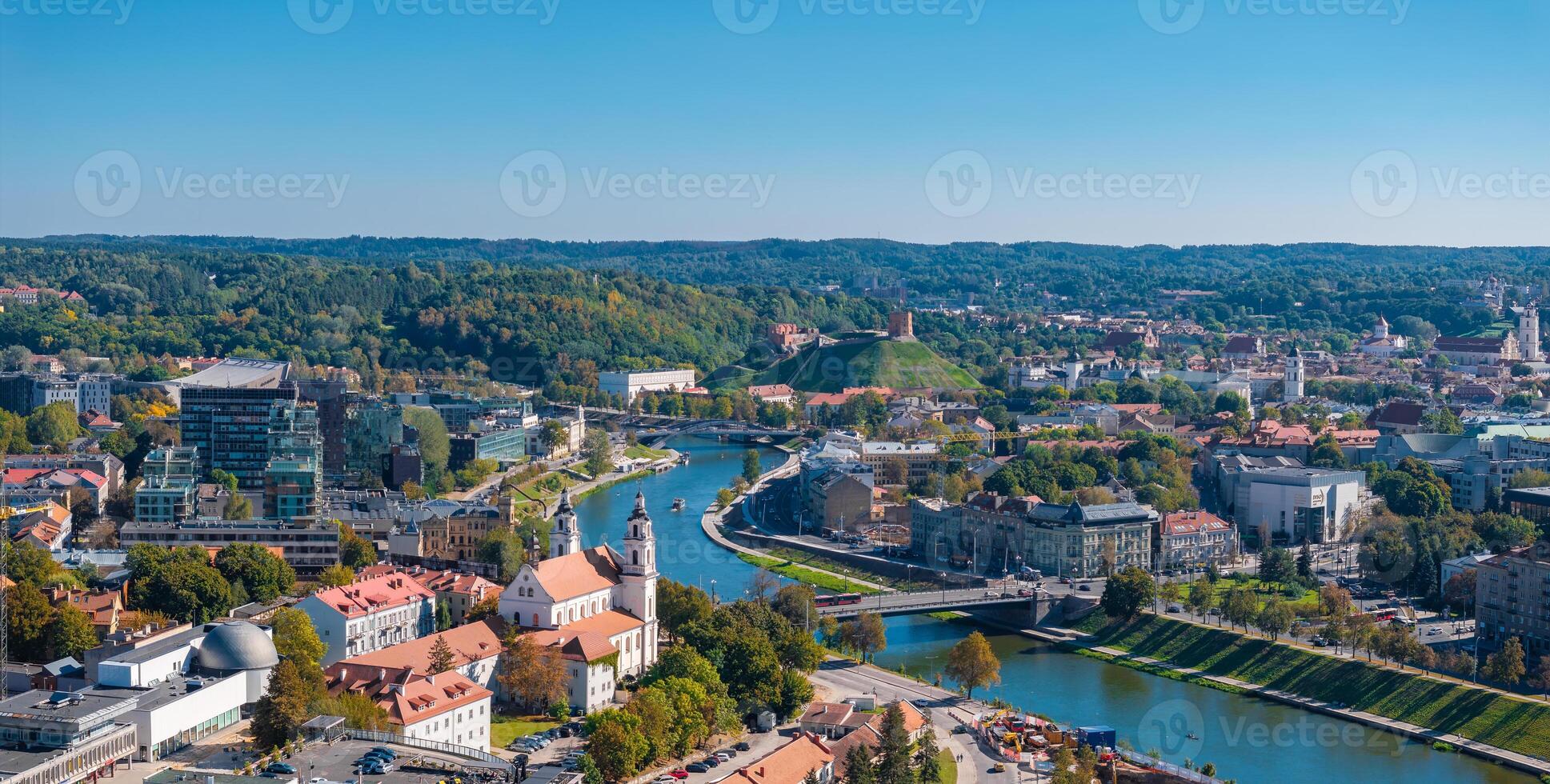 Aerial View of Vilnius with Gediminas' Tower and Neris River photo