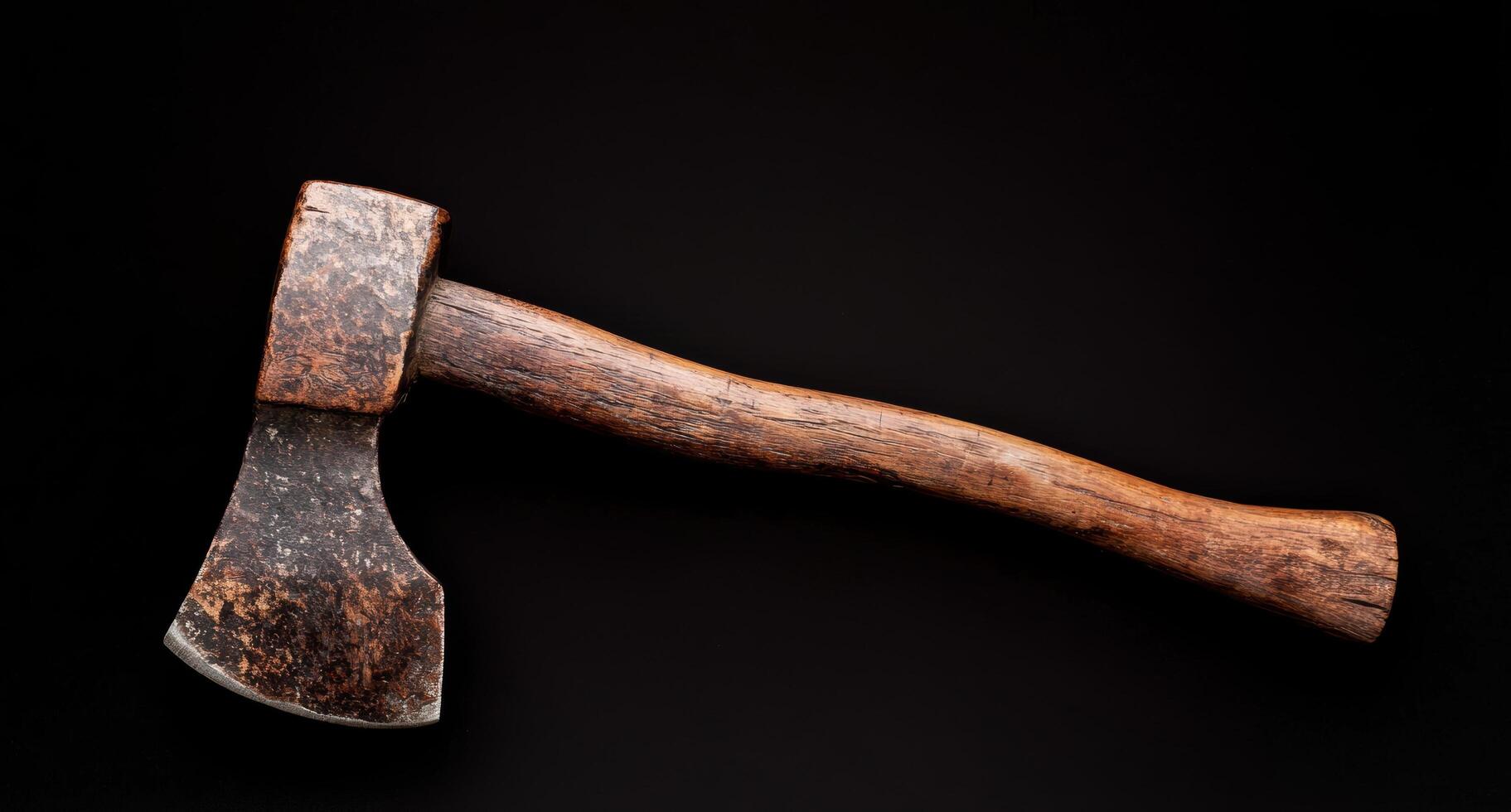 Vintage rustic axe on black background photo