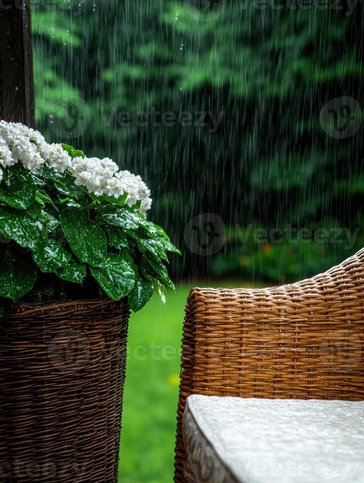 Rainy day in the garden photo