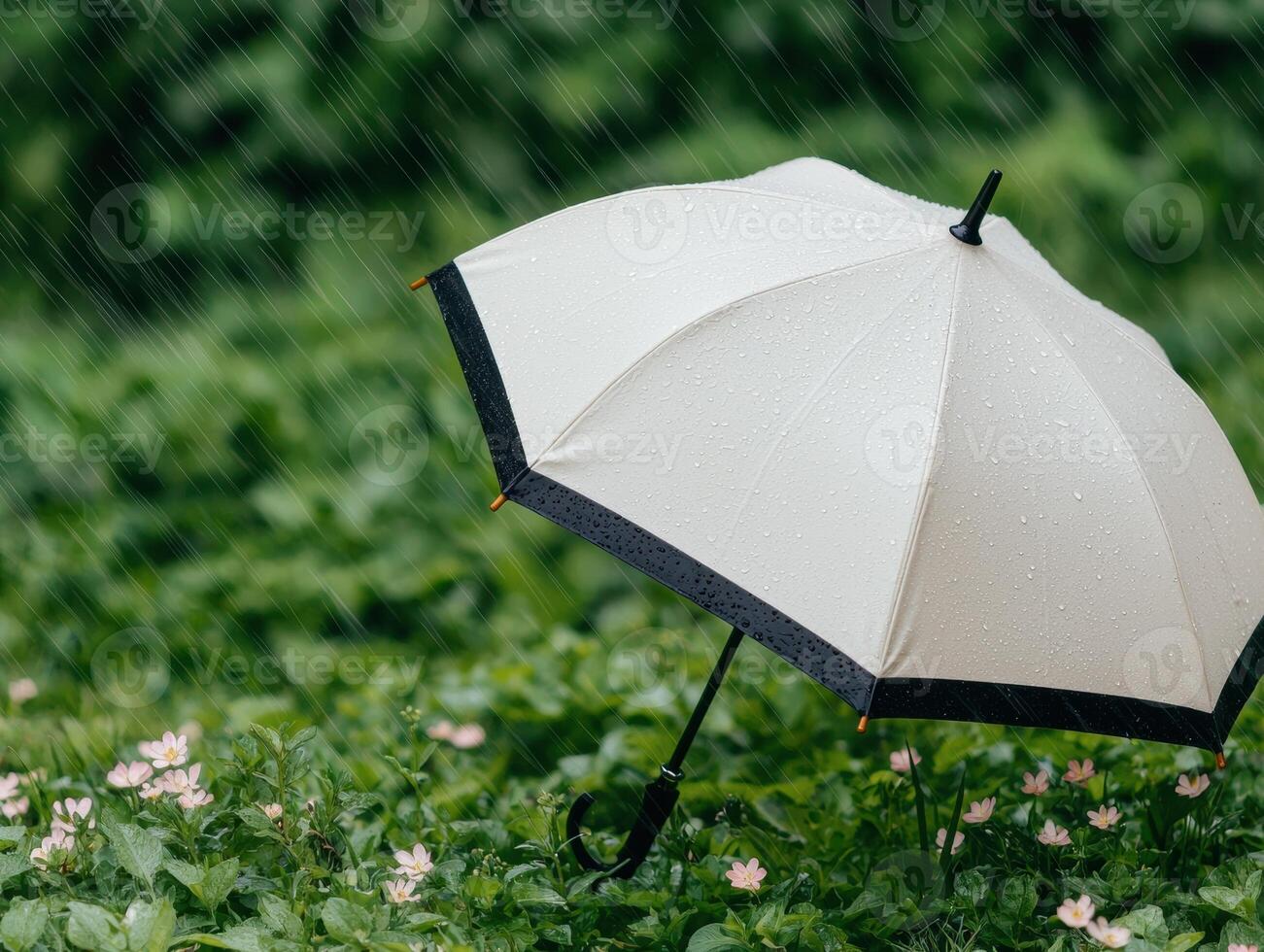 White umbrella in the rain photo