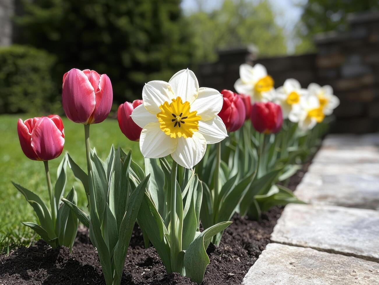 Vibrant spring flowers in a garden photo