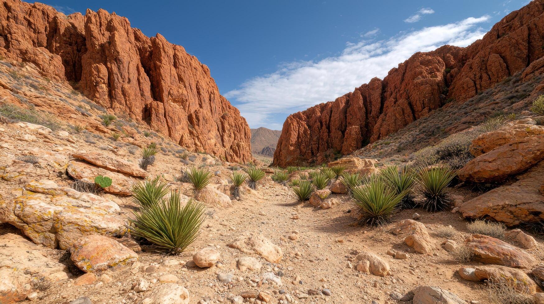 Dramatic desert landscape with towering red rock formations photo