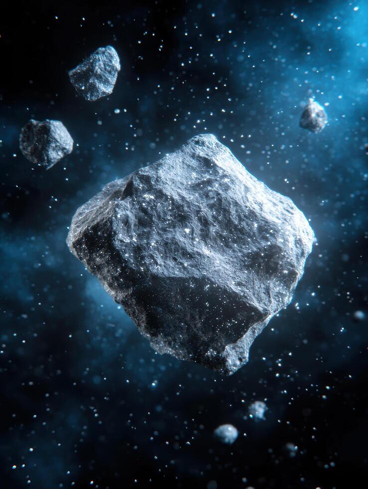 Floating Asteroid in Starry Night Sky photo