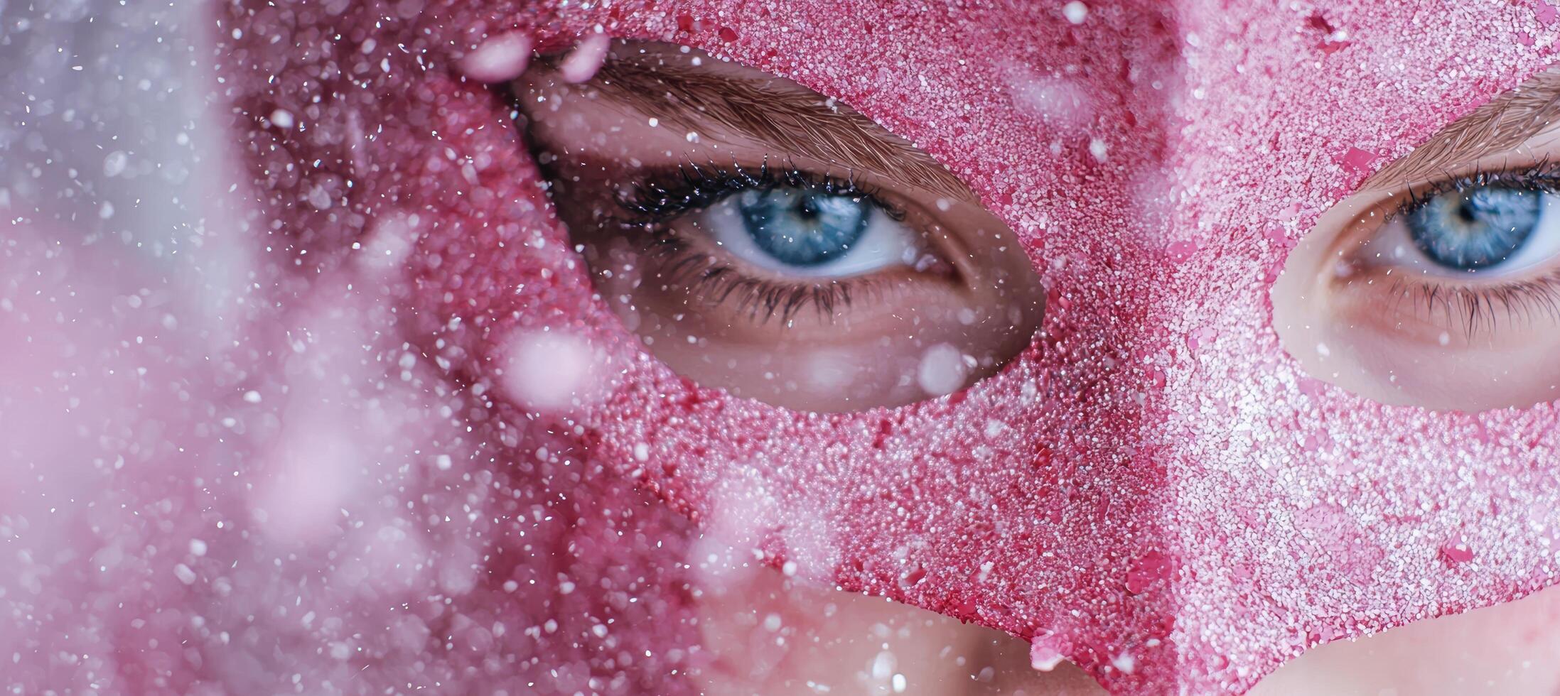 Glittering pink eye close up photo