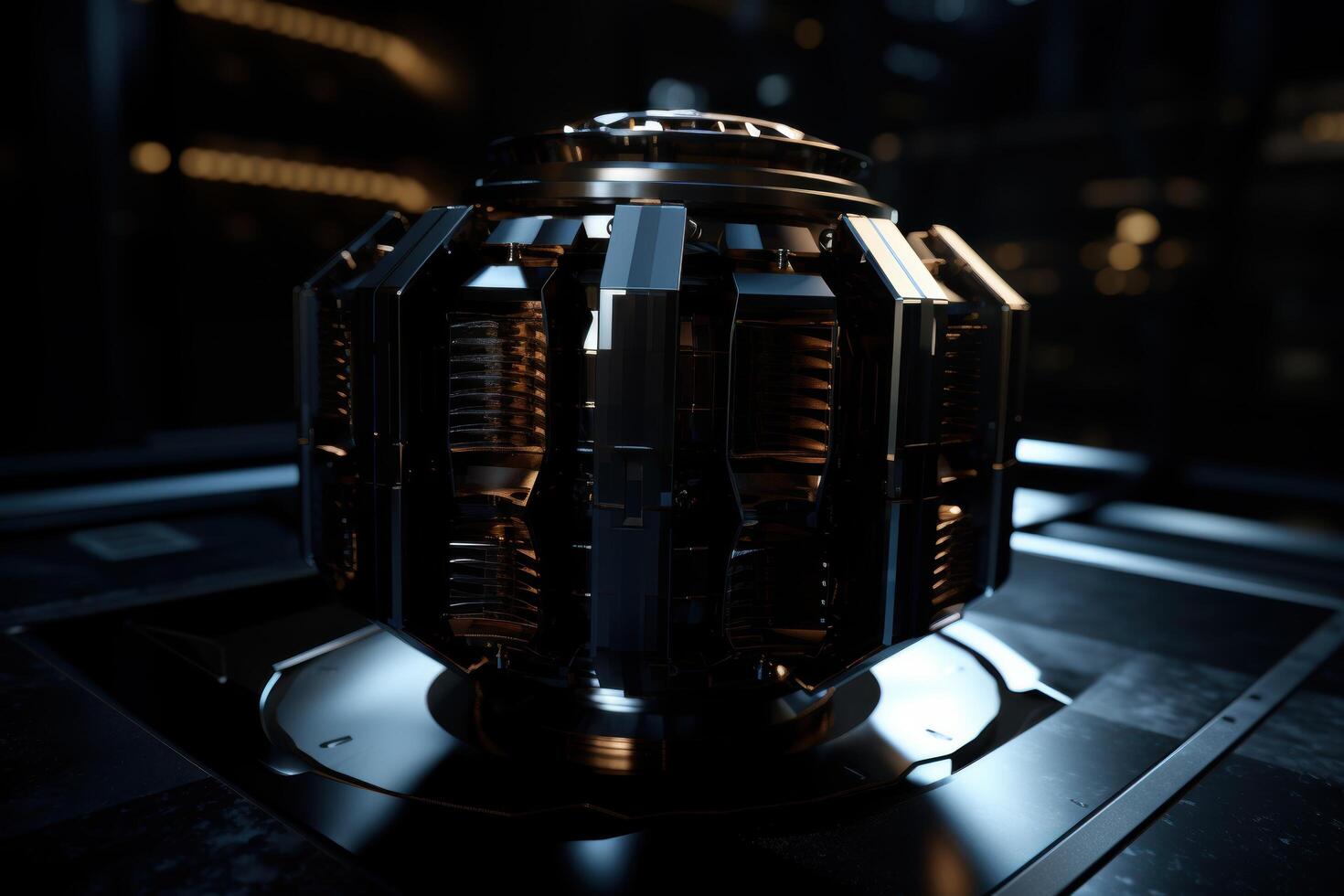 Futuristic cooling system with intricate metal components photo