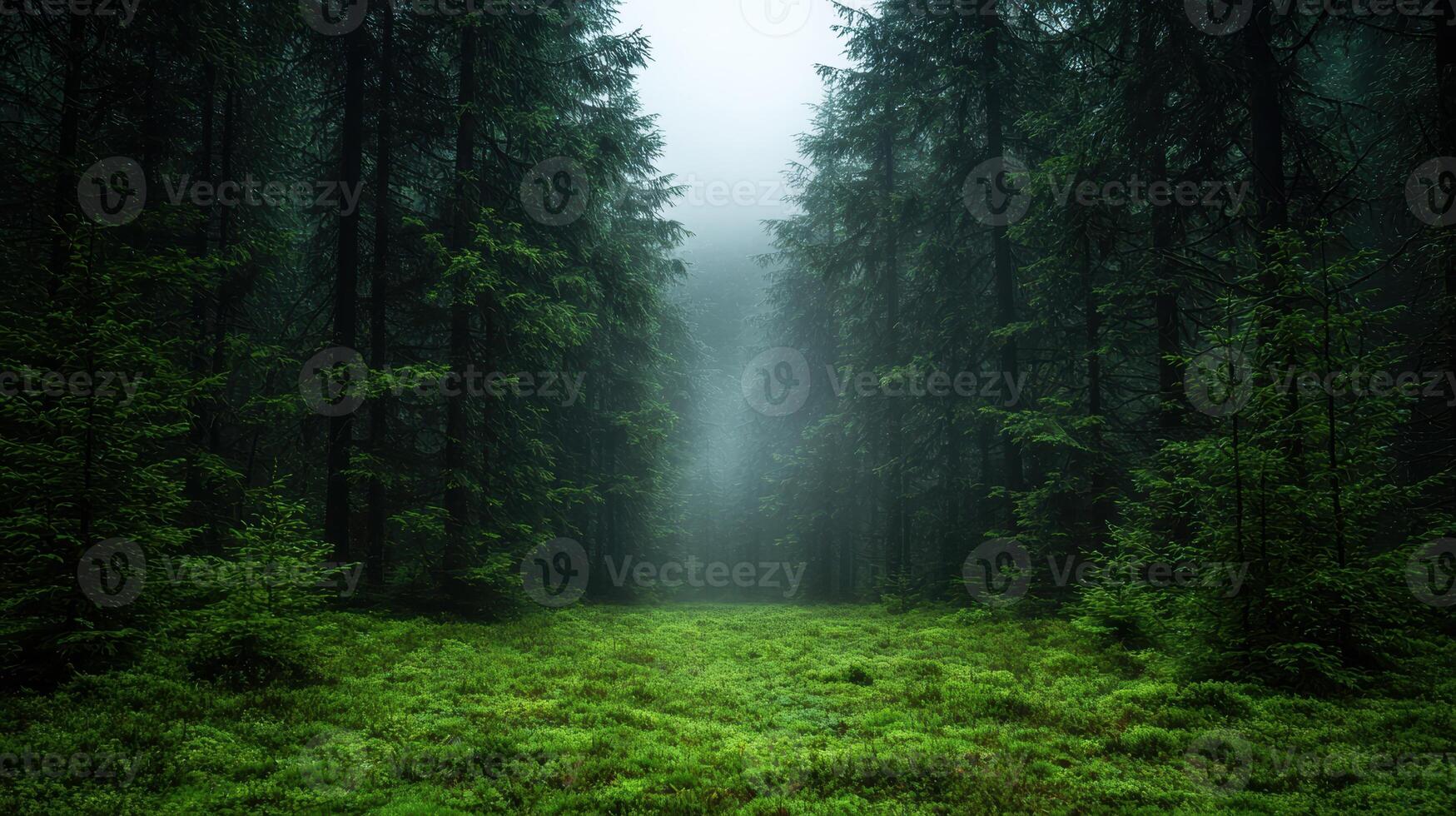 Mysterious forest path in the mist photo