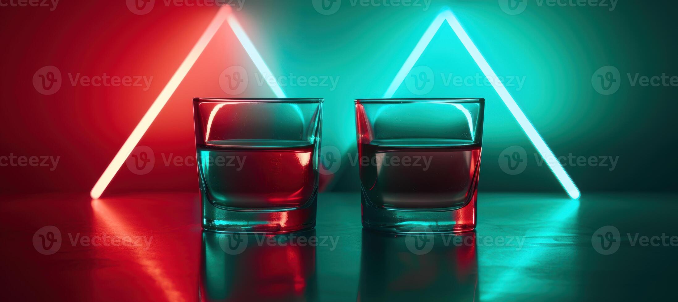 Vibrant cocktail glasses with neon lights photo
