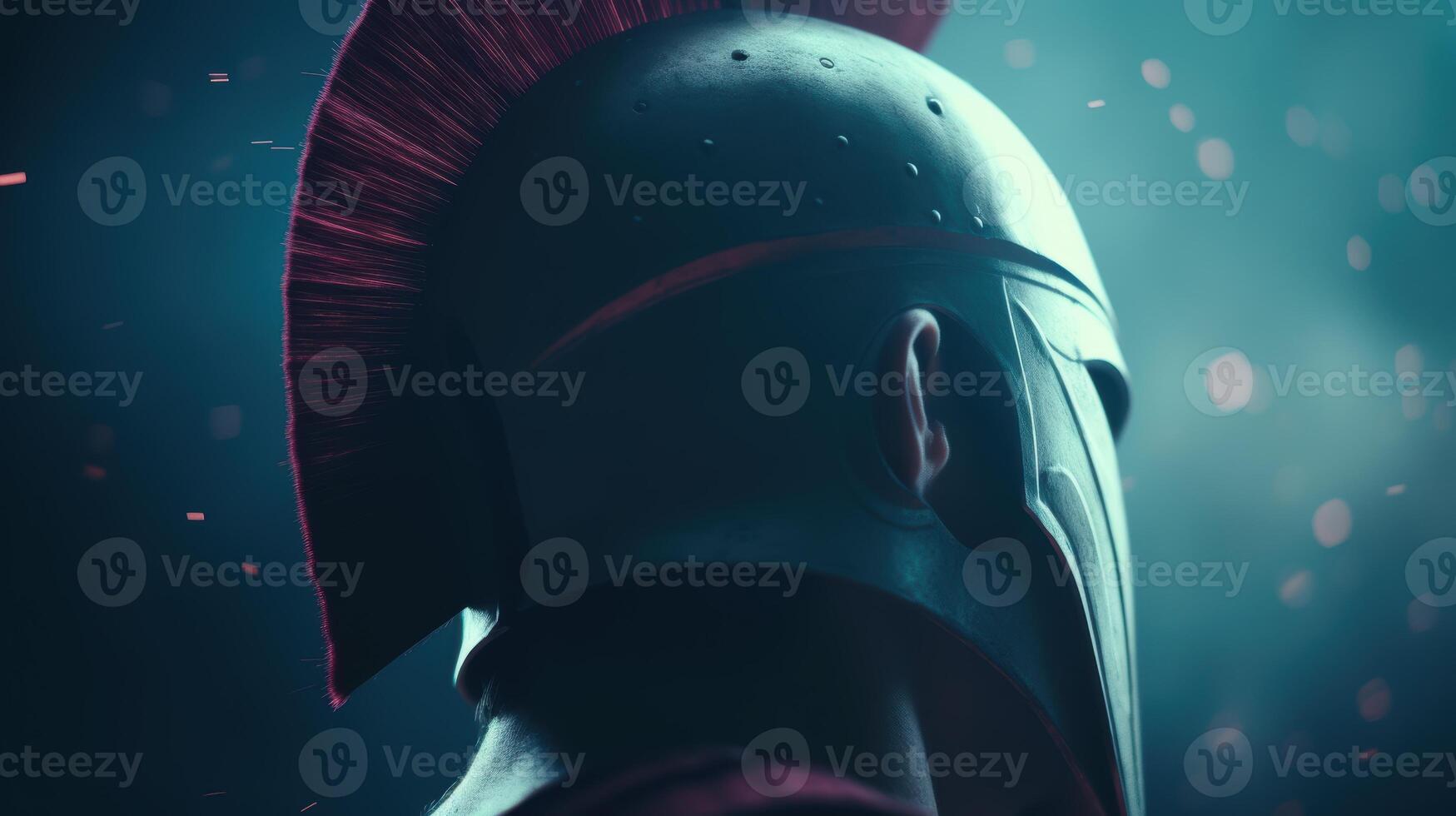 Futuristic warrior in sci fi helmet photo