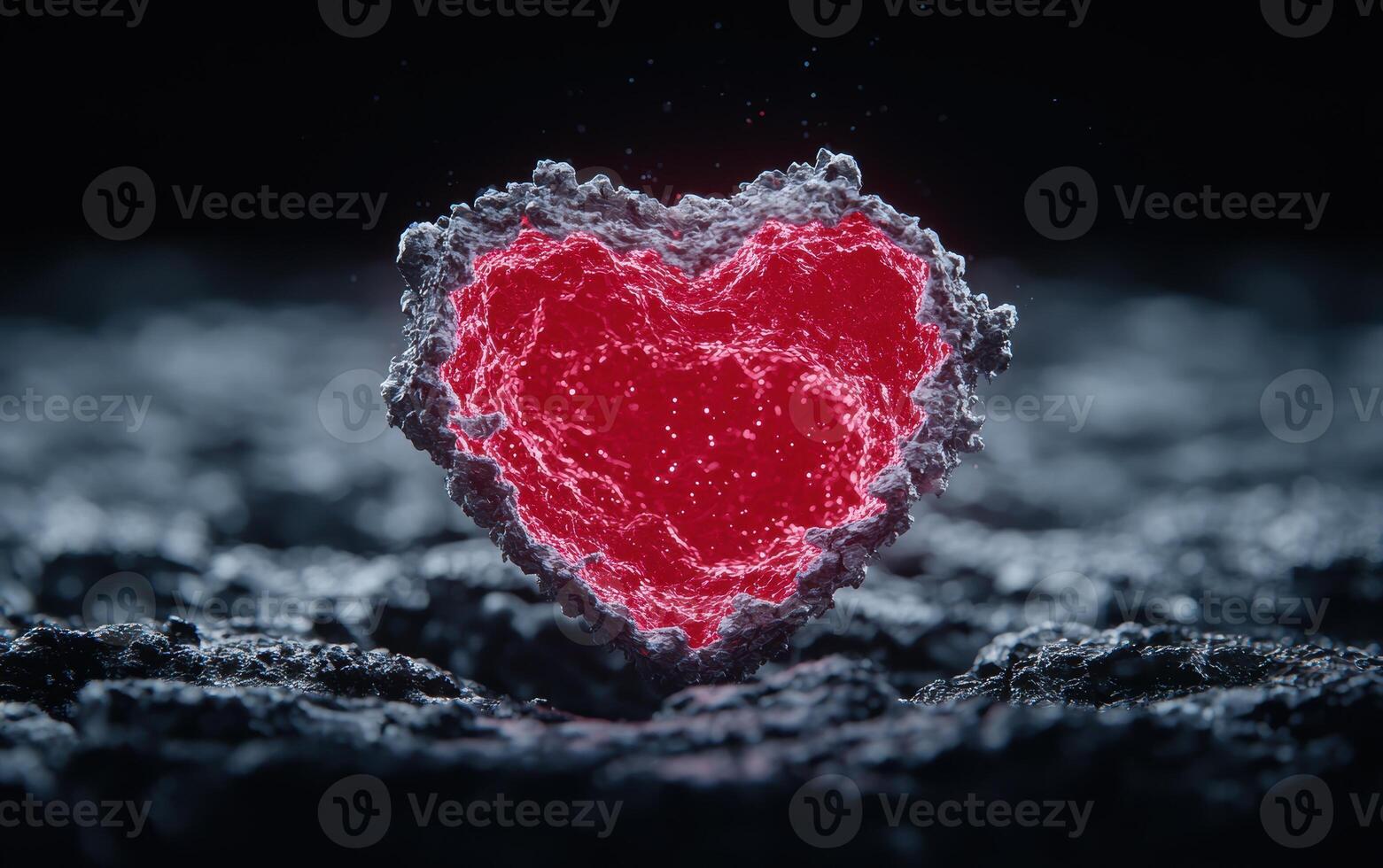 Glowing red heart shape in the dark photo