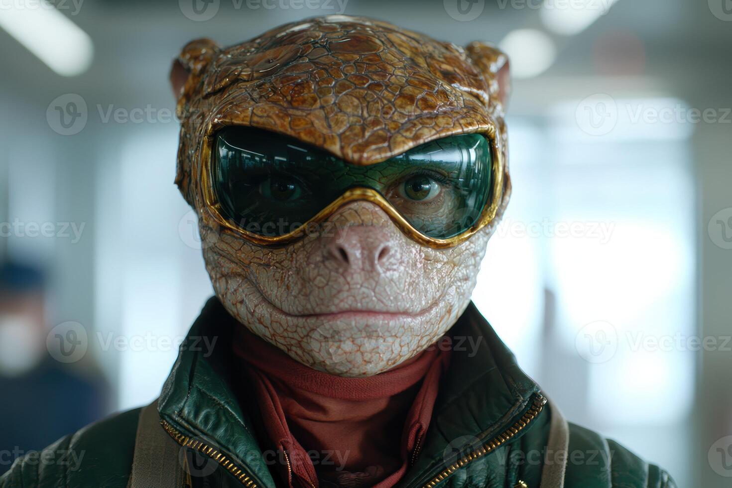 Reptilian creature in protective gear photo