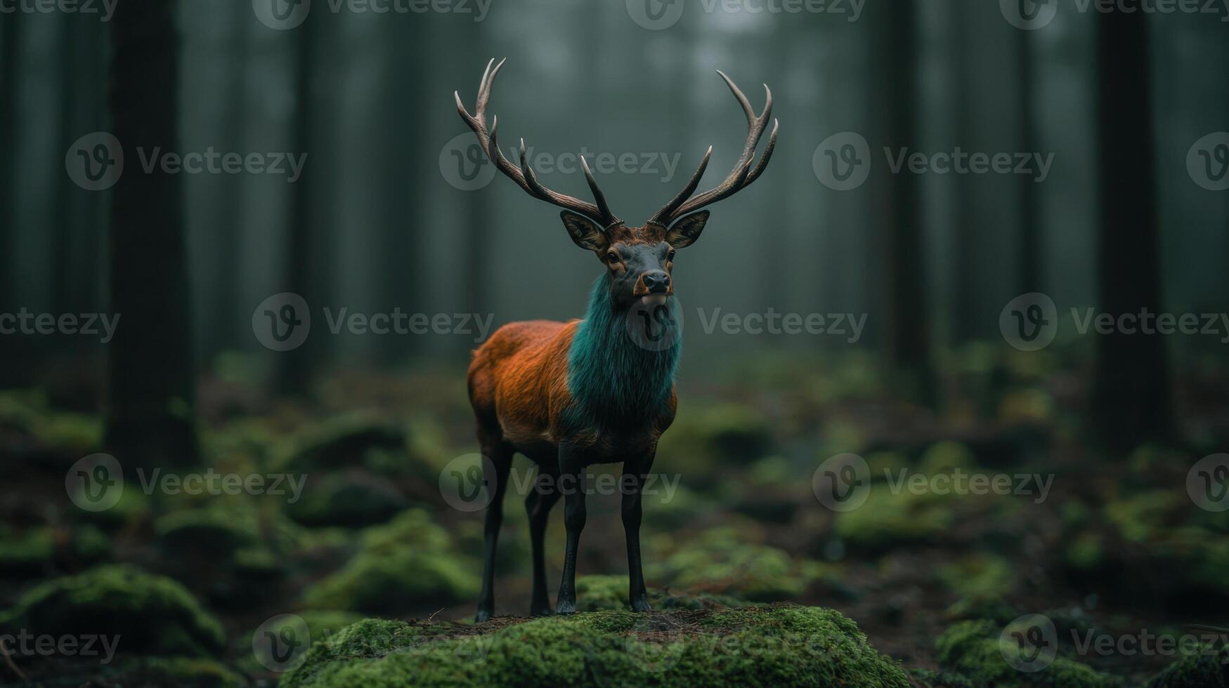 Majestic stag standing in lush forest photo