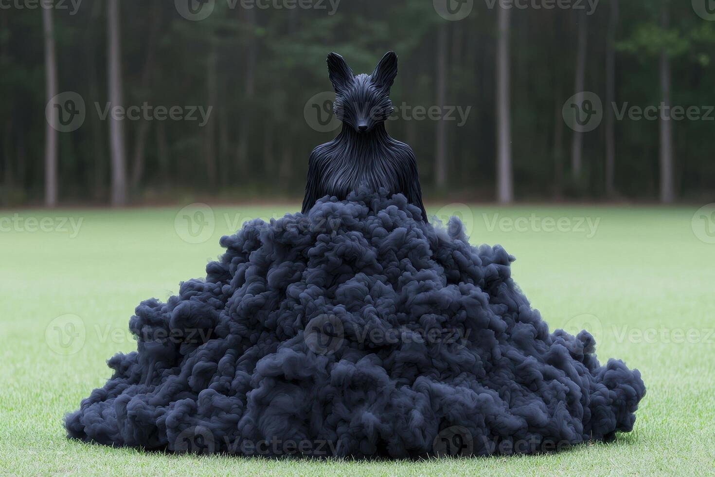 dark cloud creature in a forest clearing photo