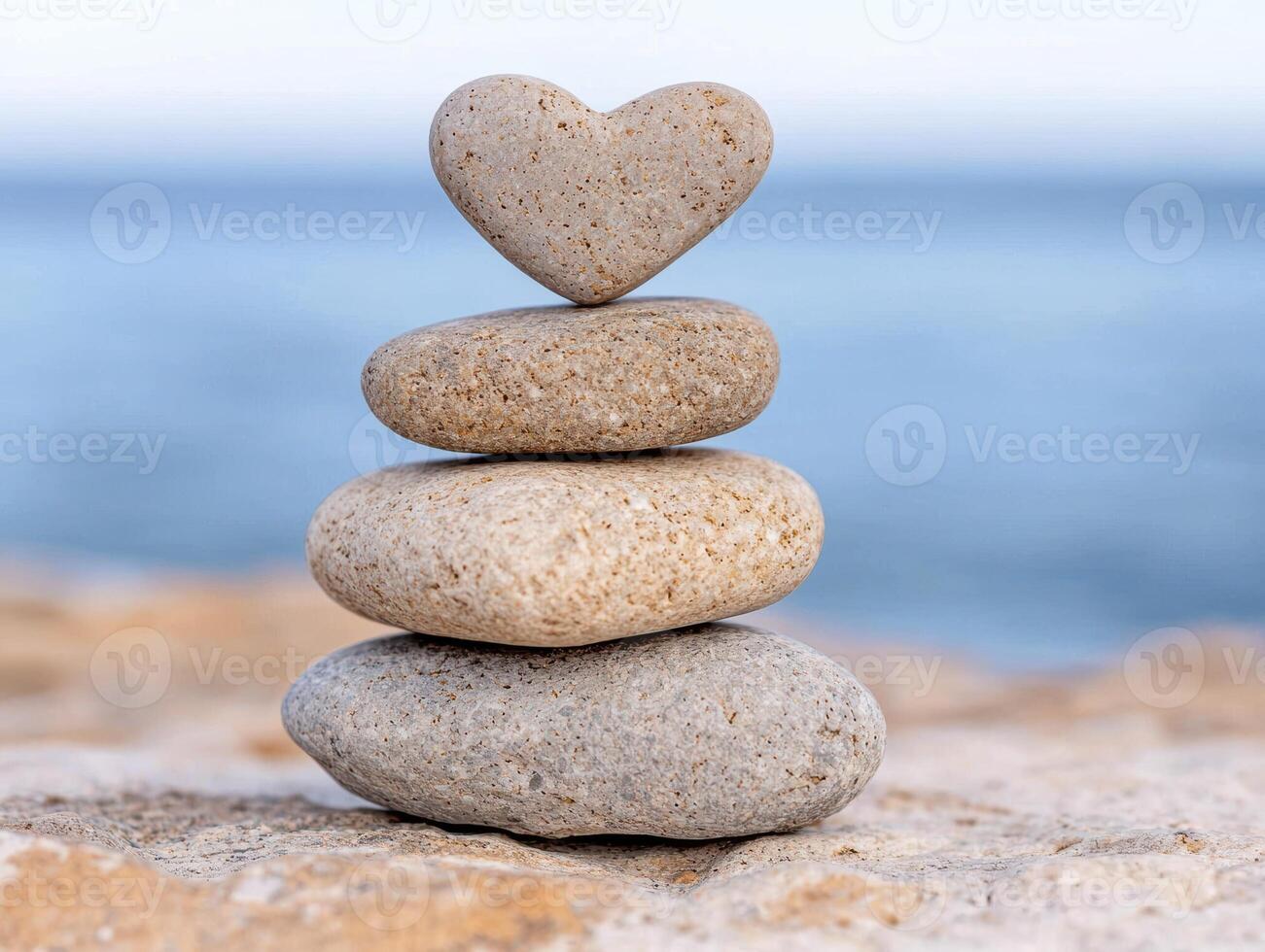 stacked heart shaped stones on beach photo