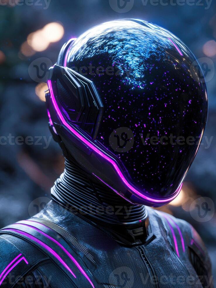 futuristic astronaut helmet with glowing lights photo